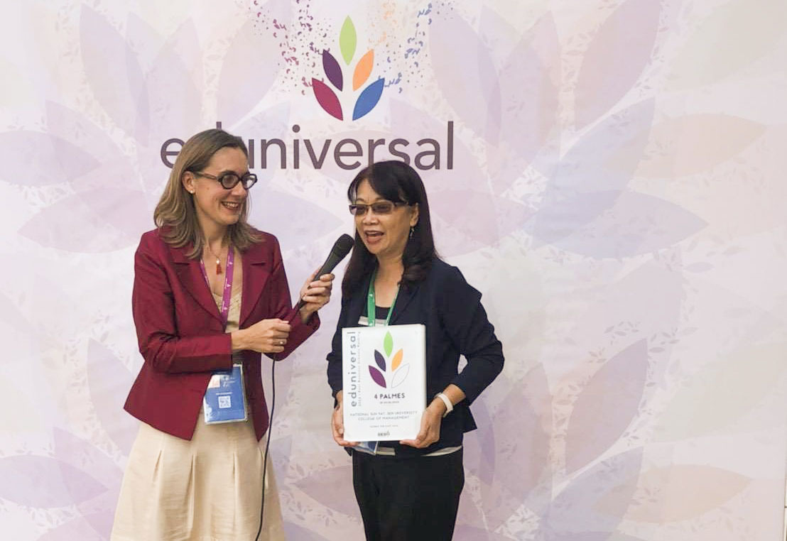 Shu-Chuan Jennifer Yeh, Dean of College of Management, NSYSU, delivers a speech at Eduniversal’s 15th Annual World Convention.Image