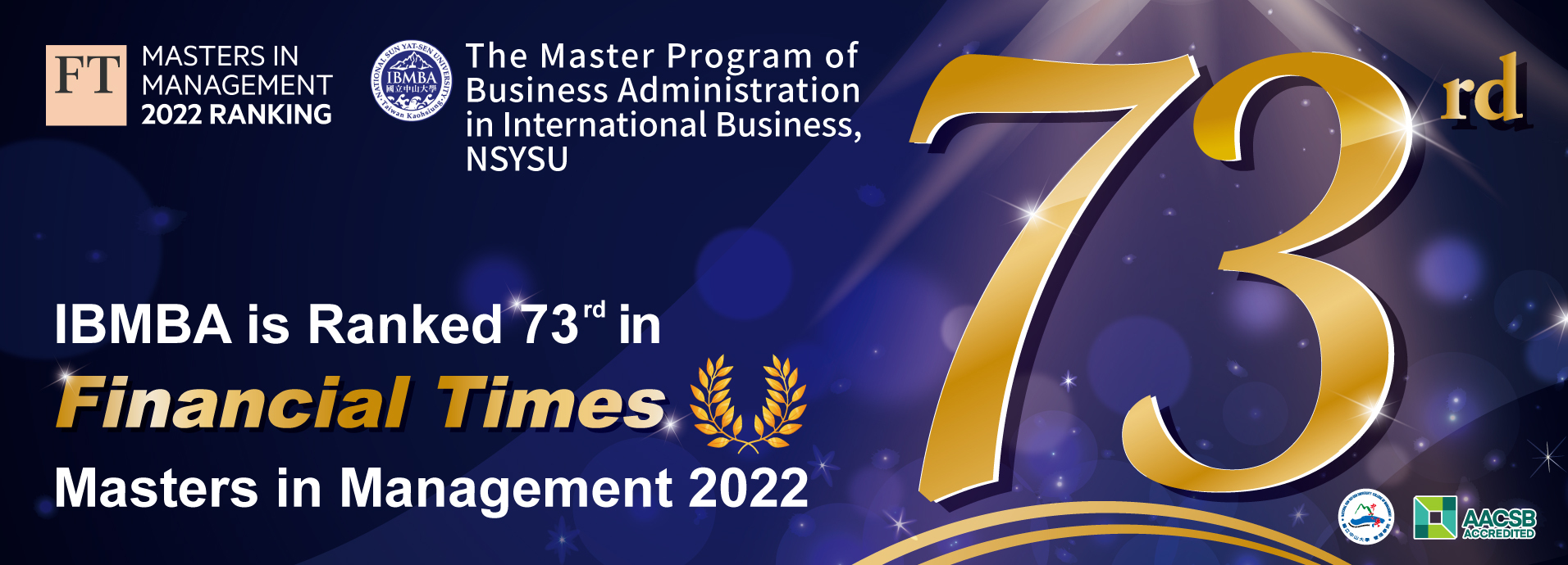 【College of Management Honors】2022 Financial Times MiM Ranking: NSYSU IBMBA Ranked 73rd, Staying the Top-ranked Fully Taiwanese Master’s Program