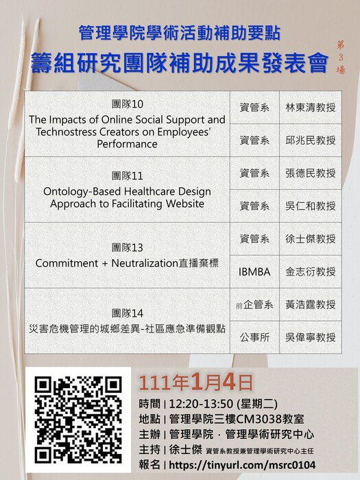 【管學中心】 1/4「籌組研究團隊補助」成果發表會 (第3場)圖片