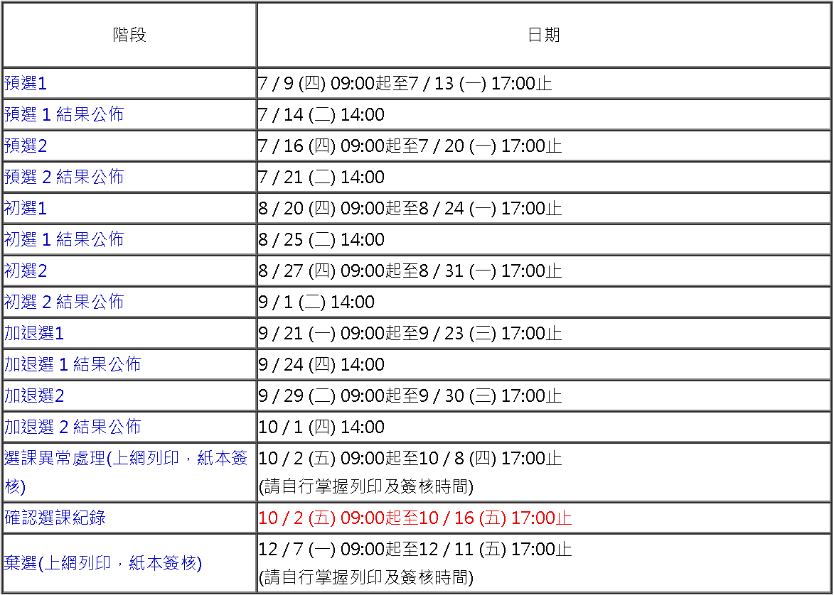 104學年第一學期選課時程！圖片