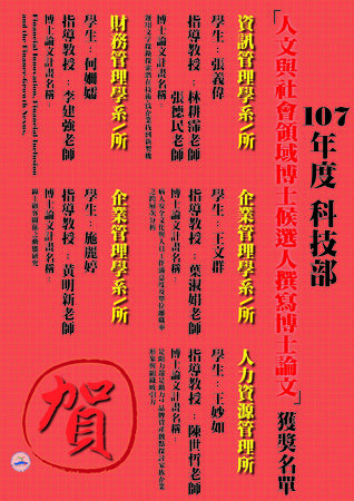 【科技部】107年度獎勵人文與社會領域博士候選人撰寫博士論文獲獎名單圖片