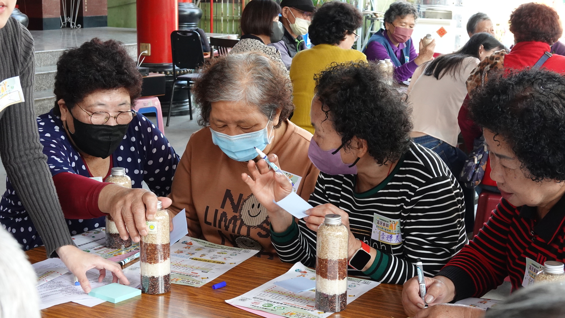 在地居民共同討論生活中如何達到減碳圖片