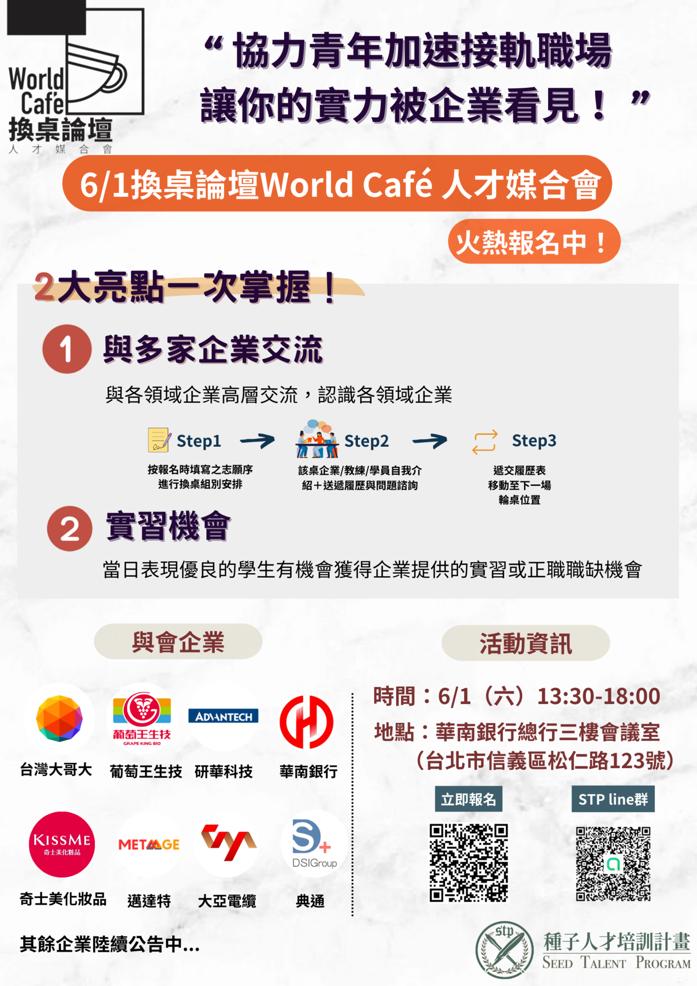 【實習】STP22換桌論壇World Café 人才媒合會(5/26截止)圖片
