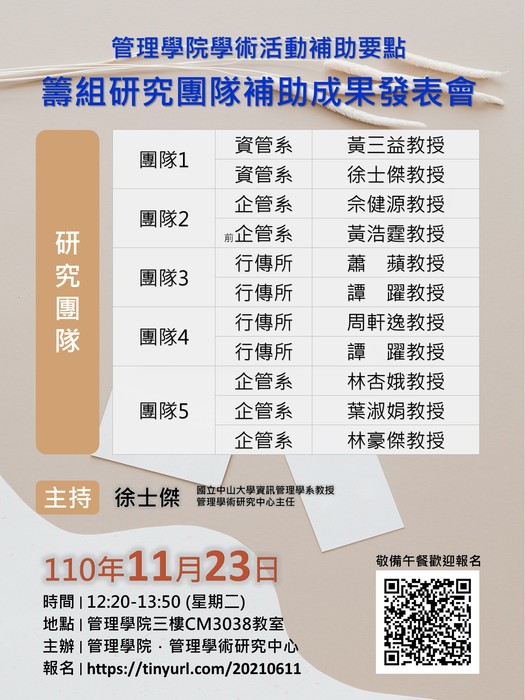 11/23「籌組研究團隊補助」成果發表會圖片