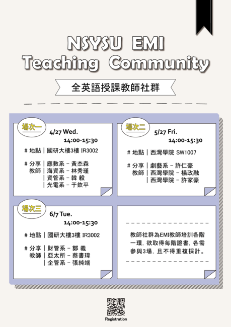 【中山】110學年度第二學期「教師社群-全英語授課經驗分享」活動圖片