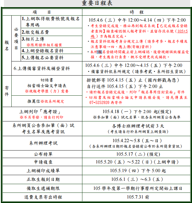 國立中山大學105學年度《博士班》招生(4/6-4/14)圖片
