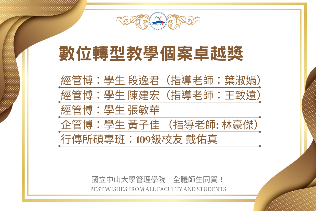 賀！管院多位學生 獲得數位轉型教學個案卓越獎！圖片