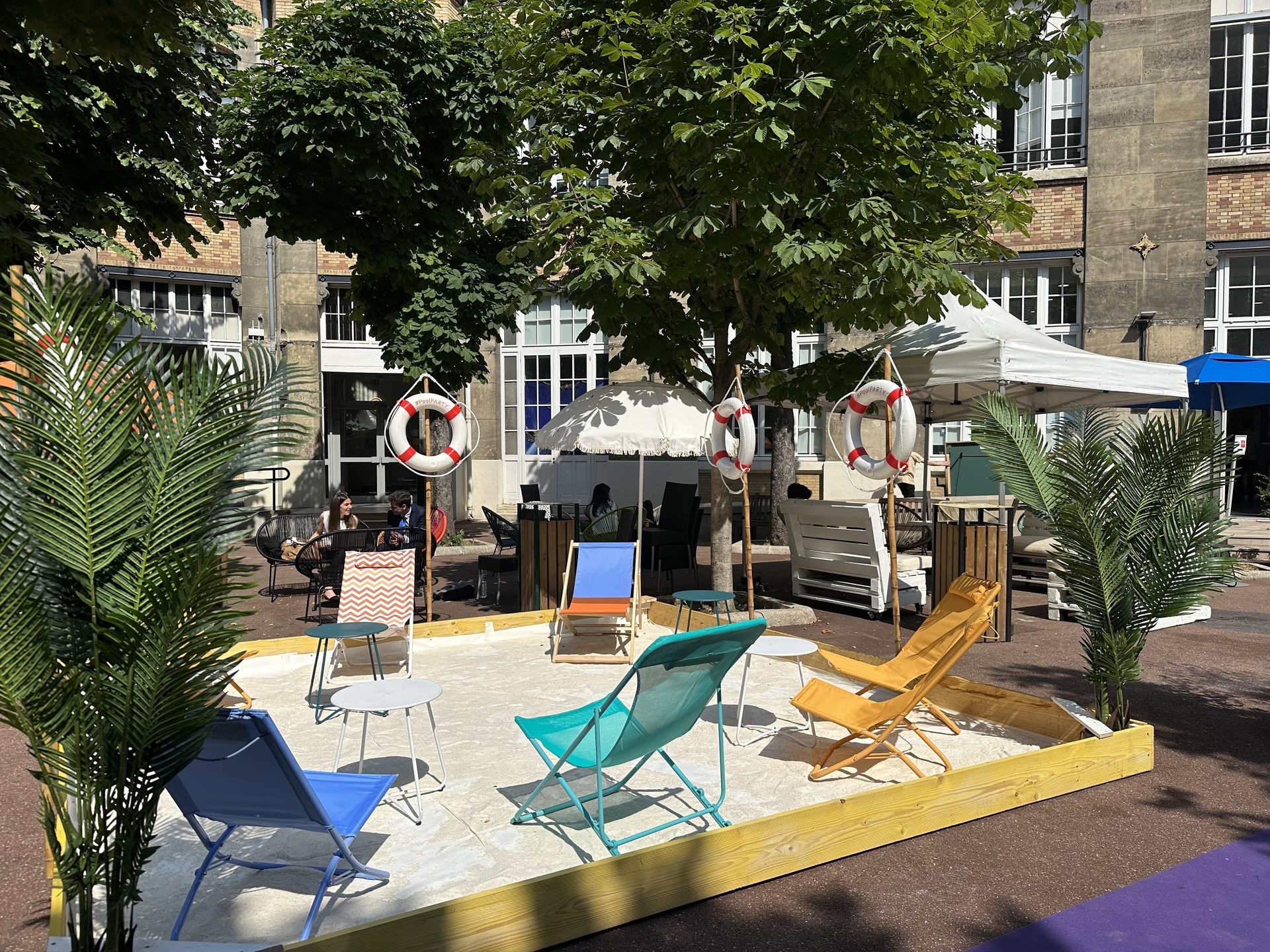 ESCP campus decorated in the style of a vacation resort to encourage the exam-takers to relaxImage