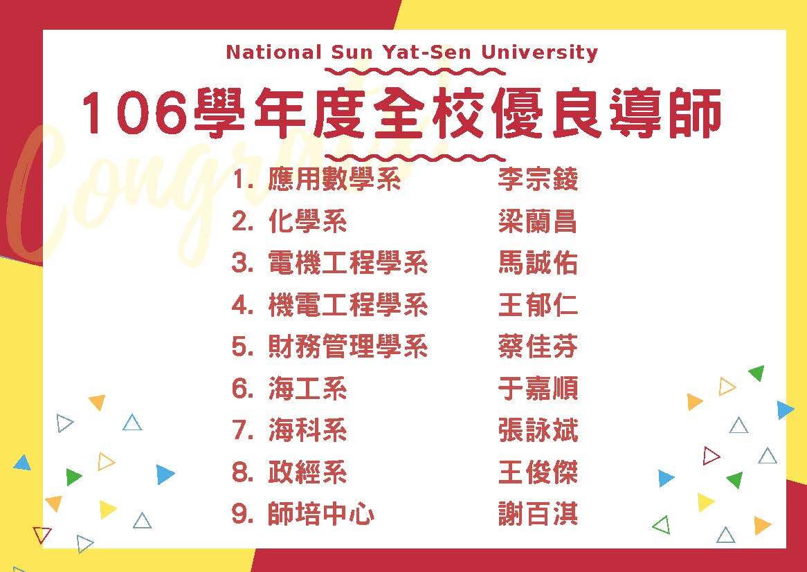 恭喜財管系蔡佳芬老師當選106學年度全校優良導師圖片